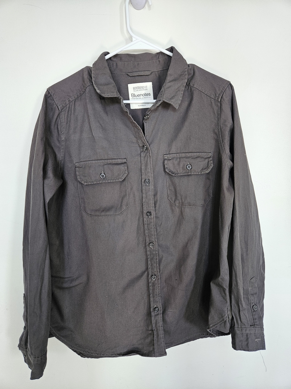 Bluenotes Boyfriend Fit Button Down Shirt | Charcoal Grey Long Sleeve Blouse S🔥